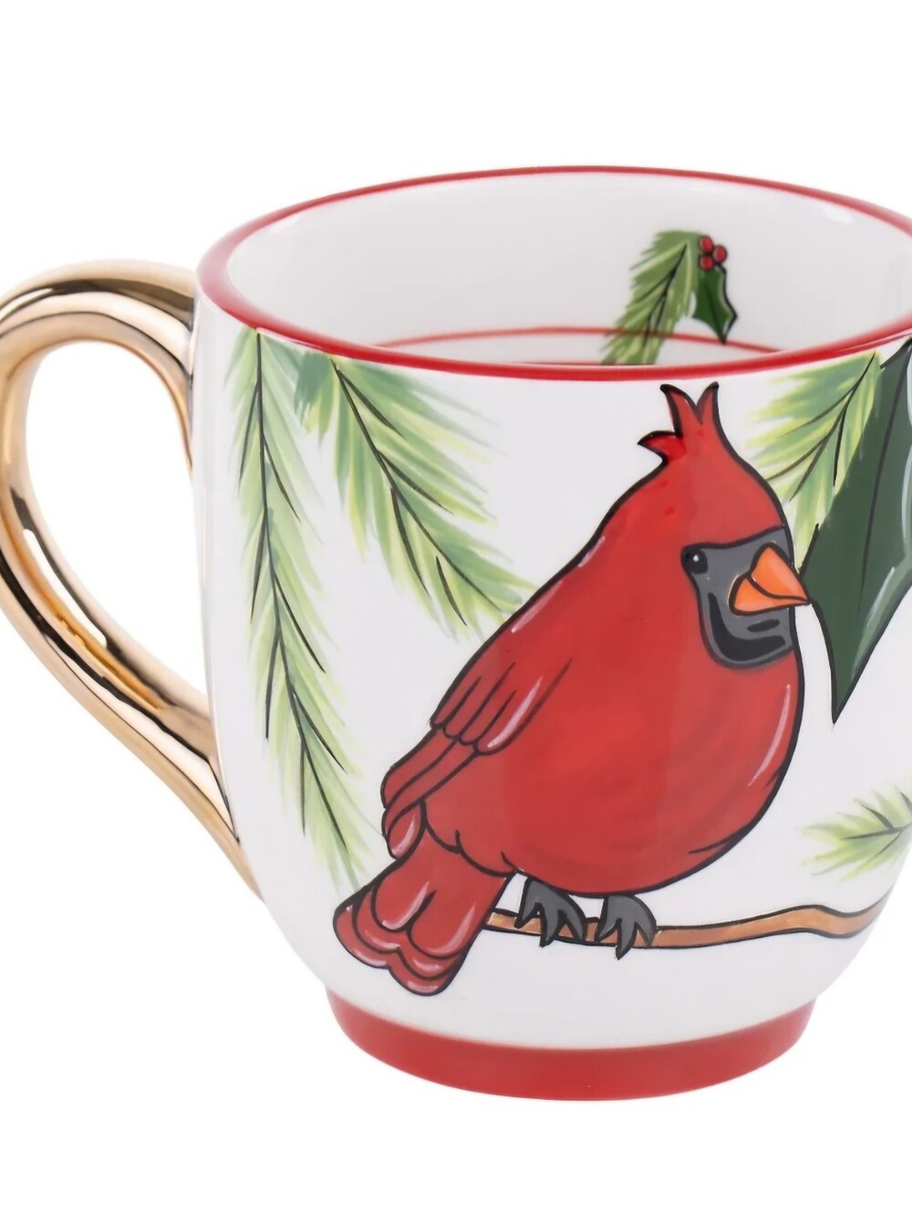 Gloey Haus Festive Cardinal Ceramic Mug with Gold Handle